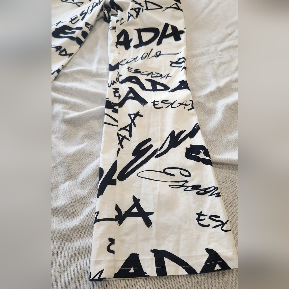 Escada White and Black Logo Pants 34 WAIST - Picture 6 of 8